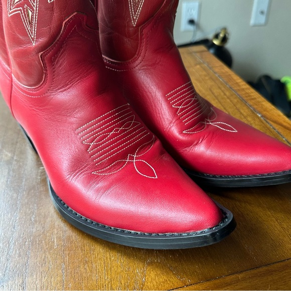 Vtg Frye Daisy Duke Studded Western Boots Women 7 M Red Snip Toe Cowboy - Picture 12 of 15